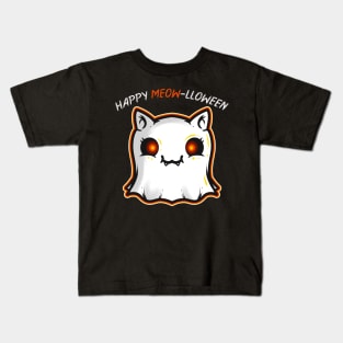 Cute Cat Ghost Spirit Happy Meow-lloween Halloween Kids T-Shirt